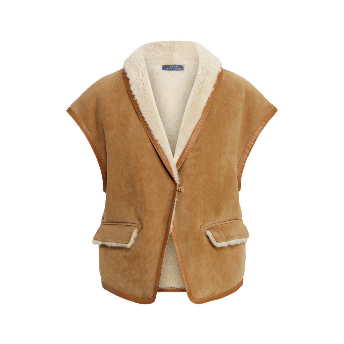 Waxed Leather Trim Shearling Vest