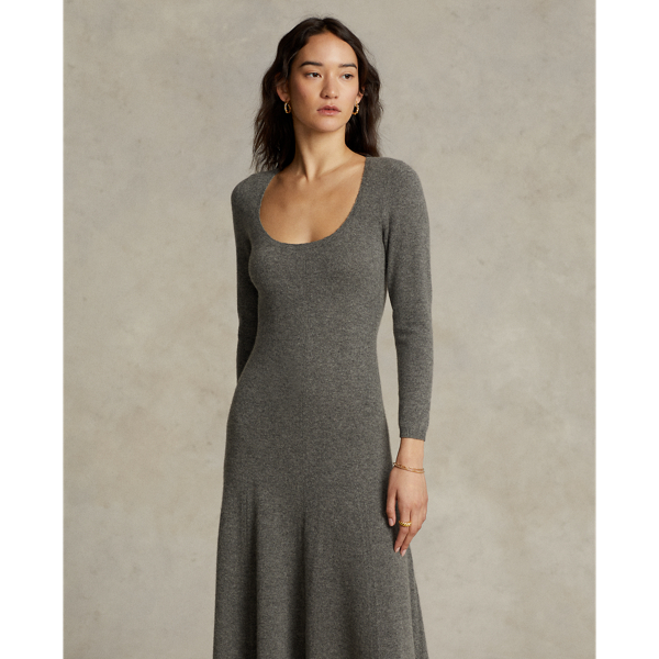 Vestido de malha de caxemira com decote redondo Polo Ralph Lauren em Boulder Grey Heather 4