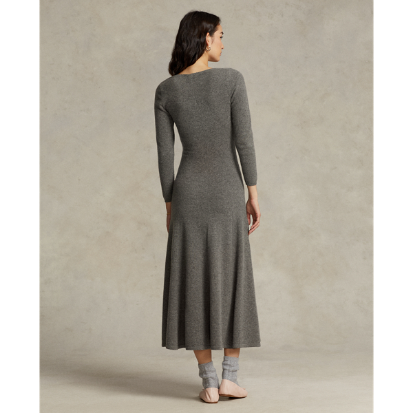 Vestido de malha de caxemira com decote redondo Polo Ralph Lauren em Boulder Grey Heather 5