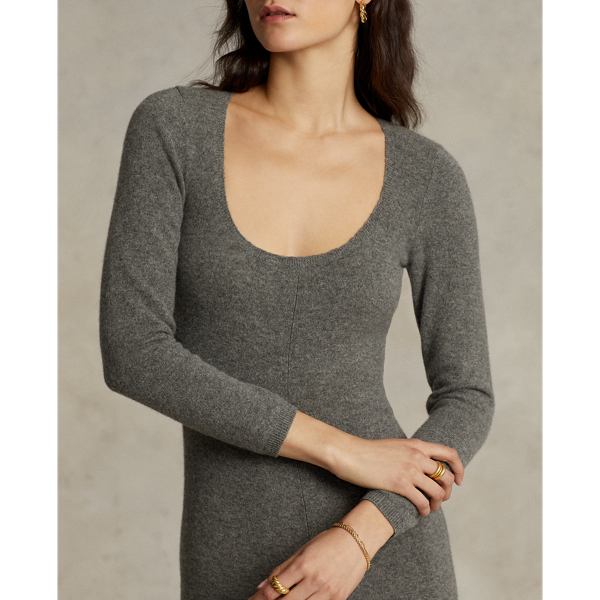 Vestido de malha de caxemira com decote redondo Polo Ralph Lauren em Boulder Grey Heather 6