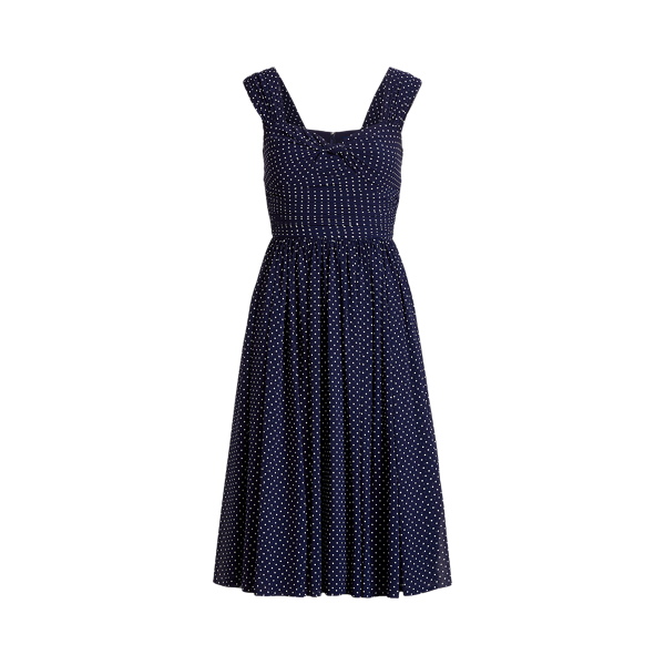 Dot-Print Knot-Front Crepe Midi Dress Polo Ralph Lauren 1