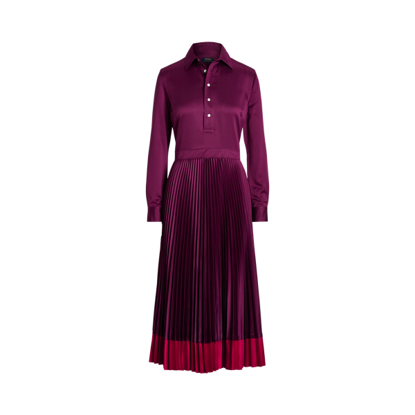 Pleated Charmeuse Polo Midi Dress