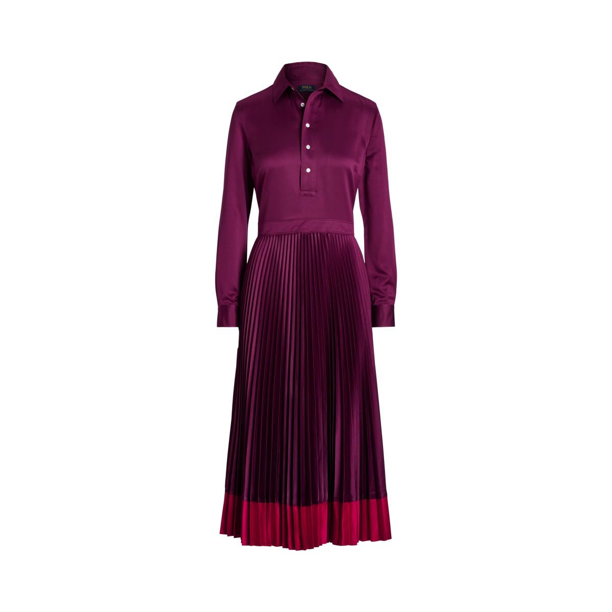 Pleated Charmeuse Polo Midi Dress