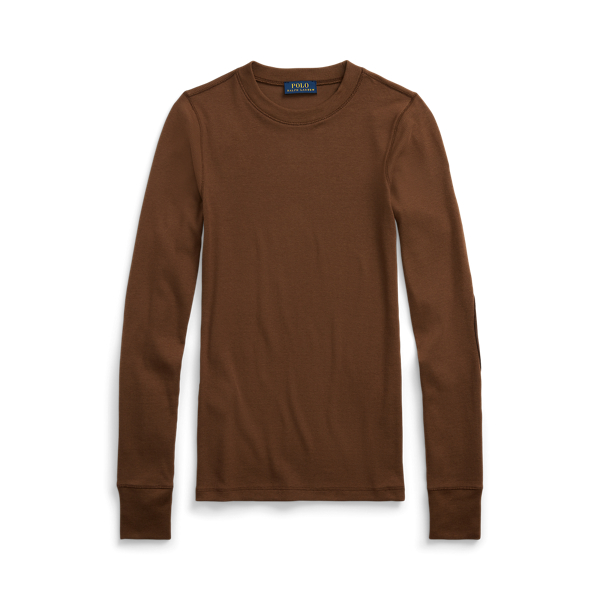 Pale Russet Ribbed Suede-Trim Long-Sleeve Tee Polo Ralph Lauren 2