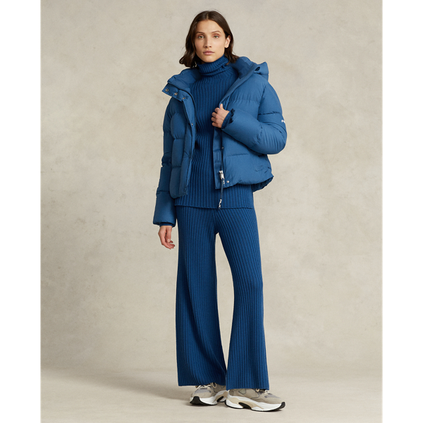 Indigo Blue Water-Resistant Down Hooded Jacket RLX 3