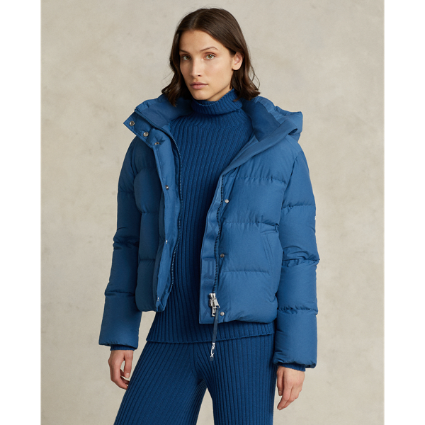 Indigo Blue Water-Resistant Down Hooded Jacket RLX 1