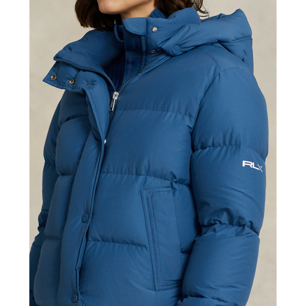 Indigo Blue Water-Resistant Down Hooded Jacket RLX 5