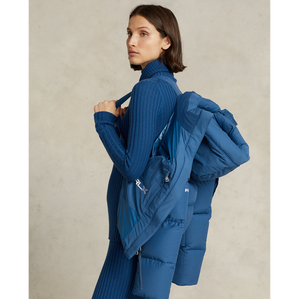 Indigo Blue Water-Resistant Down Hooded Jacket RLX 7