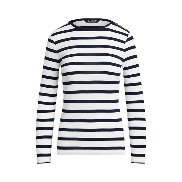 Striped Button-Shoulder Top Lauren 1