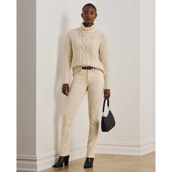 Mascarpone Cream Stretch Corduroy Mid-Rise Straight Pant Lauren 7