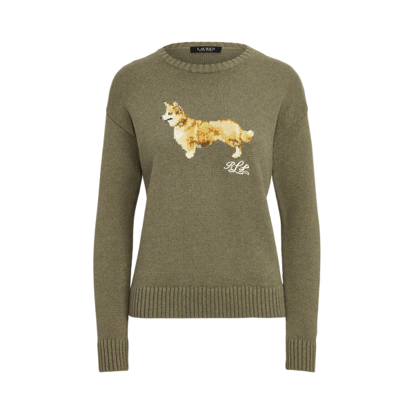 Intarsia Knit Cotton Sweater