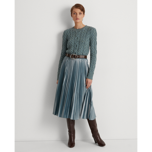 Light Teal Heather Aran-Knit Wool-Cashmere Sweater Lauren 4