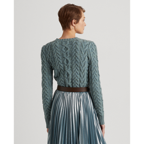 Light Teal Heather Aran-Knit Wool-Cashmere Sweater Lauren 5