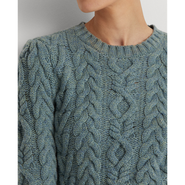 Light Teal Heather Aran-Knit Wool-Cashmere Sweater Lauren 6
