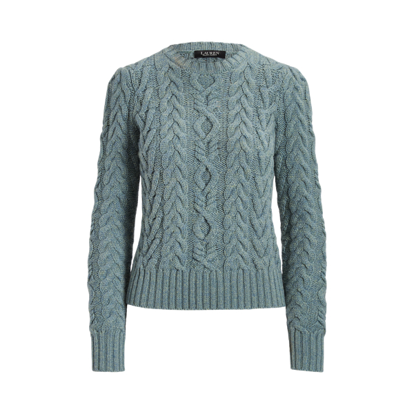 Light Teal Heather Aran-Knit Wool-Cashmere Sweater Lauren 2