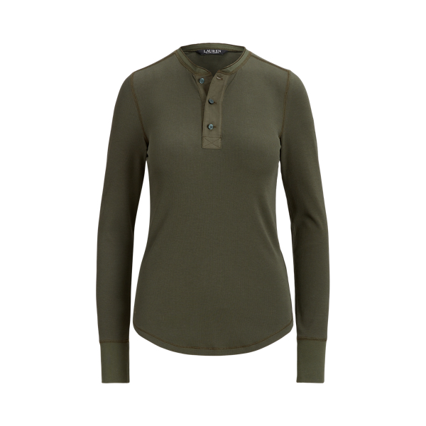 Top Henley em algod&atilde;o el&aacute;stico Lauren em 1
