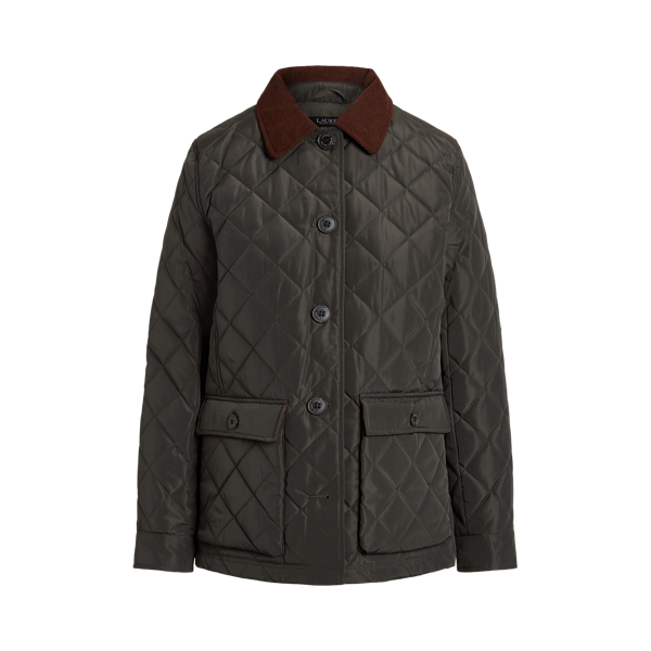 Corduroy-Trim Quilted Jacket