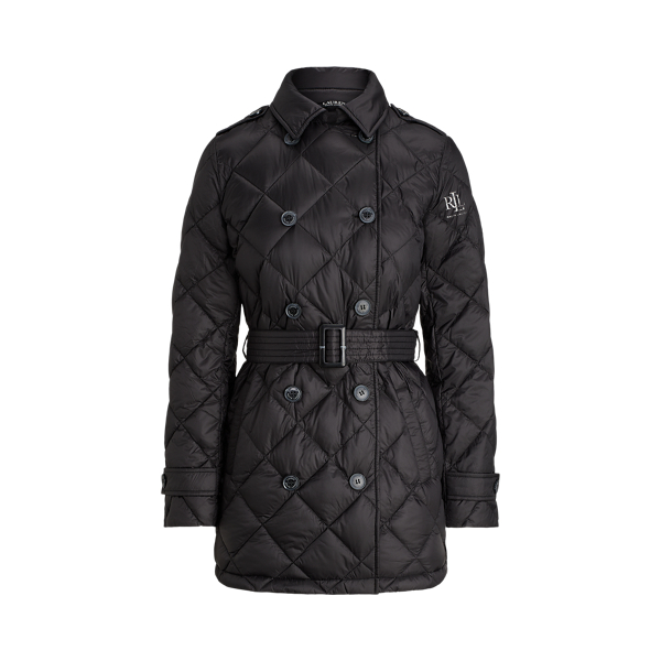 Double-Breasted Quilted Down Trench Coat