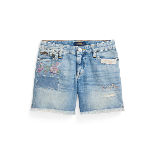 Short brod&eacute; en denim de coton