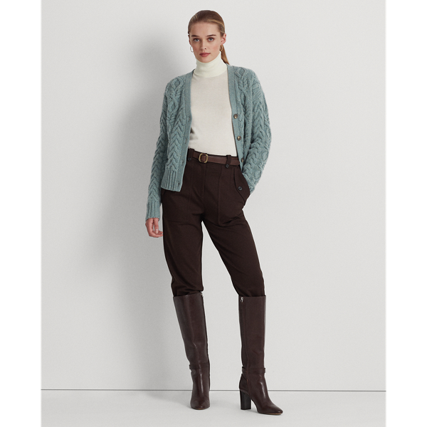 Light Teal Heather Aran-Knit Wool-Cashmere Cardigan Lauren 4