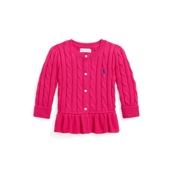 Sport Pink Cable Cotton Peplum Cardigan Baby Girl 1