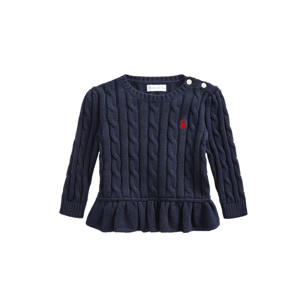 RL Navy Cotton Peplum Sweater Baby Girl 1