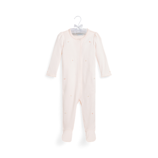 Delicate Pink Floral Organic Cotton Interlock Coverall Baby Girl 1