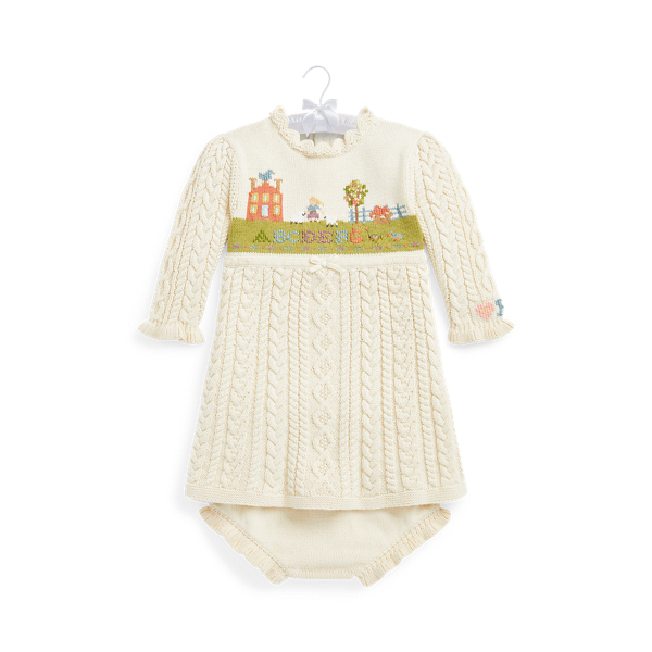 Andover Cream Multi Intarsia-Knit Sweater Dress & Bloomer Baby Girl 1
