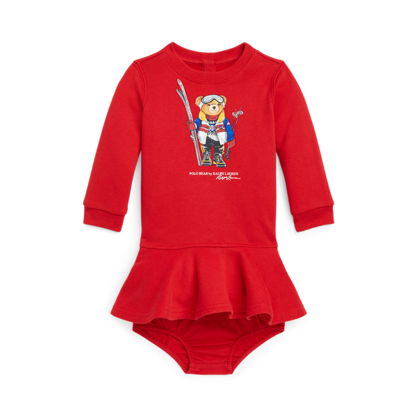 Polo Bear Cotton Fleece Dress & Bloomer Baby Girl 1