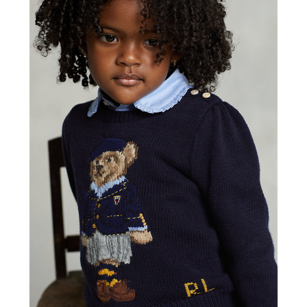 RL Navy Polo Bear Cotton-Blend Sweater Girls 2-6x 5