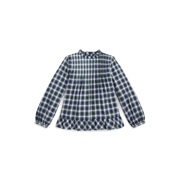 Geruite geplooide top van stretchpoplin