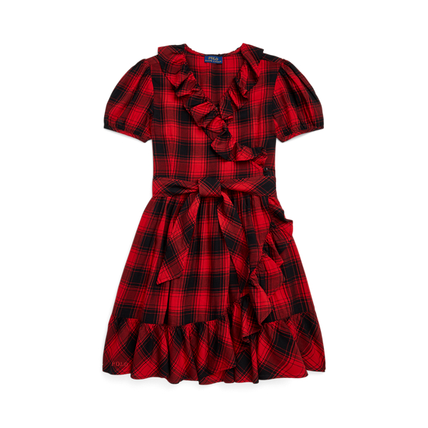 Plaid Ruffled Twill Wrap Dress Girls 7-14 Years 1