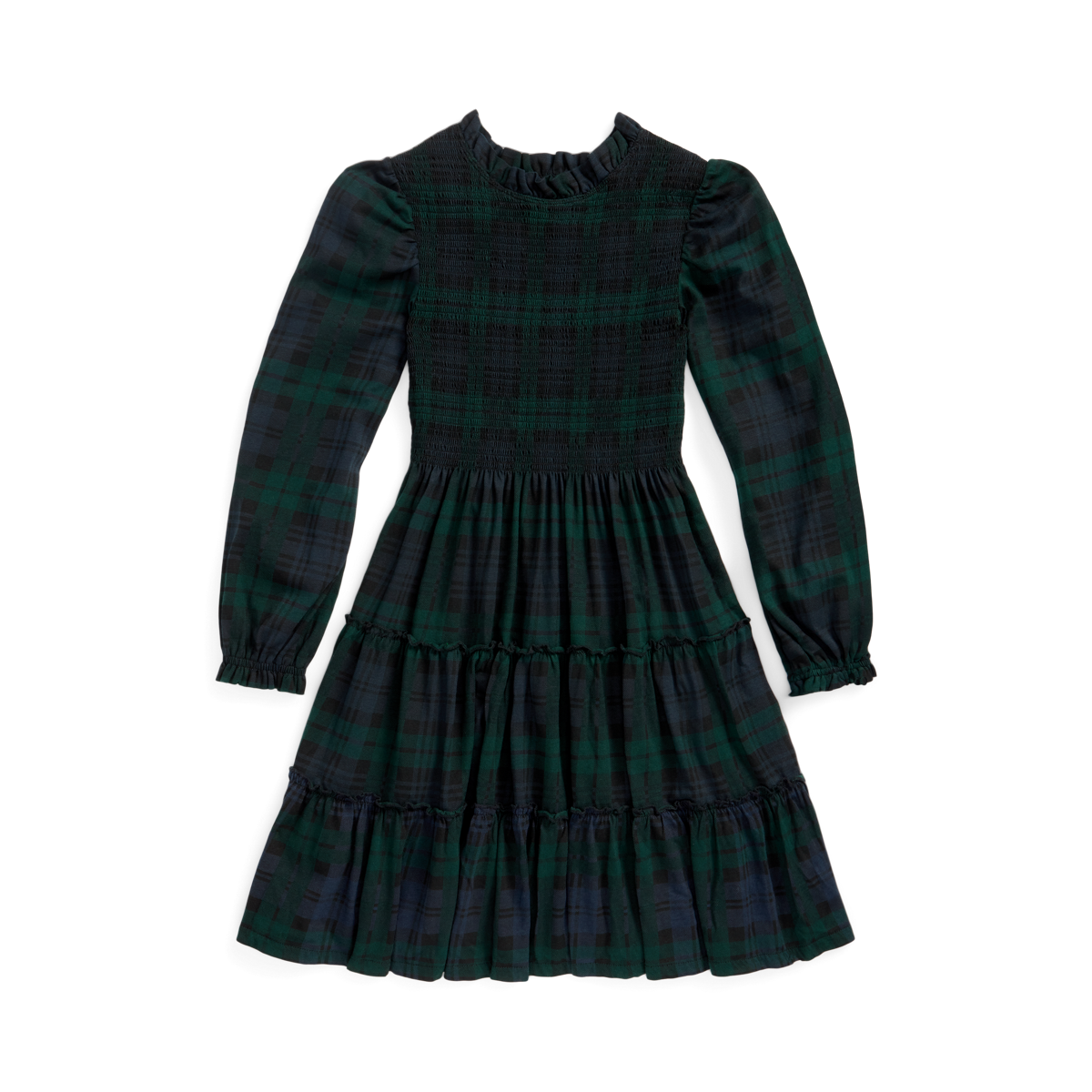 Plaid Smocked Cotton Jersey Dress