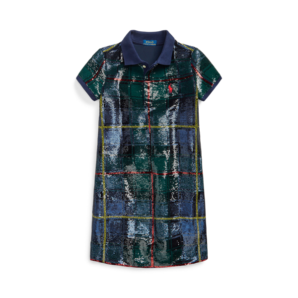 Plaid Sequin Mesh Polo Dress