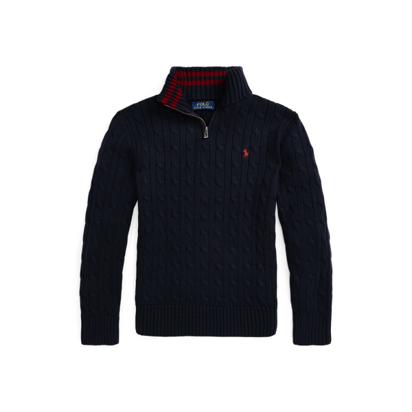 Navy Cable-Knit Cotton Quarter-Zip Jumper Boys 6-14 Years 1