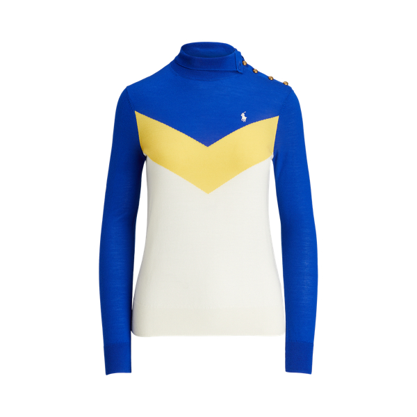 Gola alta em l&atilde; merino c/riscas chevron Polo Ralph Lauren em 1