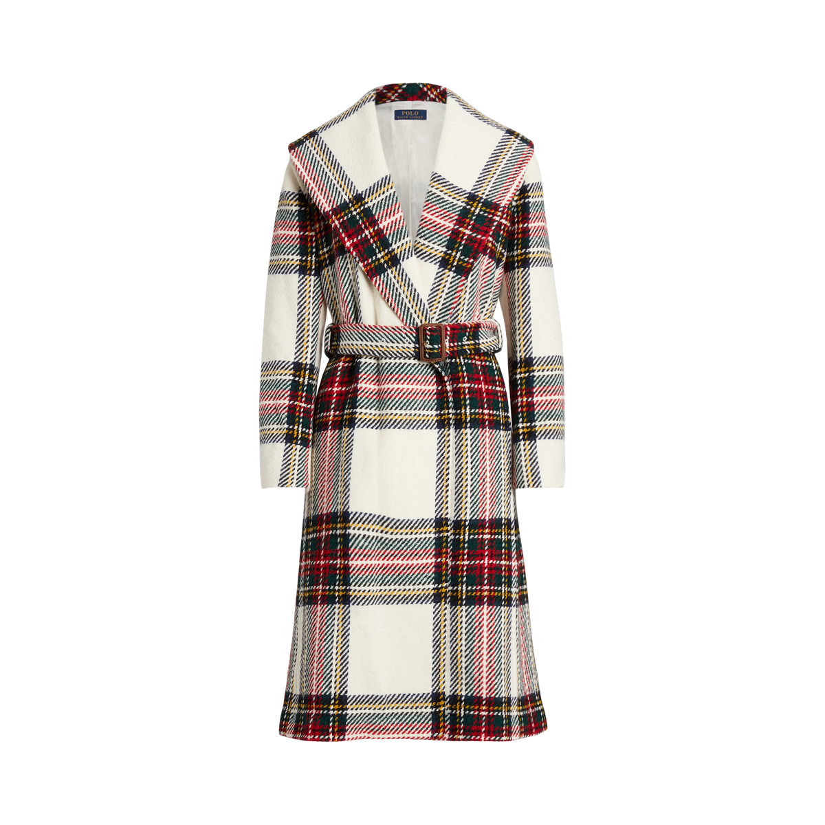 Plaid Wool Blend Herringbone Wrap Coat