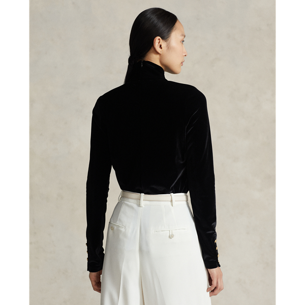 Black Crest-Patch Stretch Velvet Roll Neck Polo Ralph Lauren 4