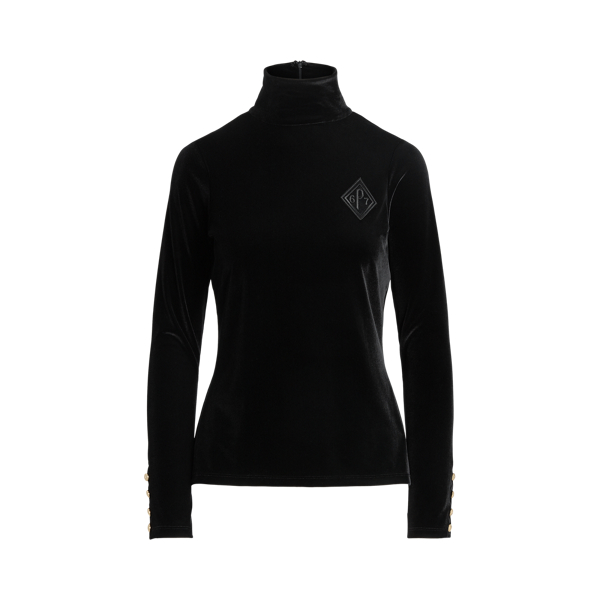Black Crest-Patch Stretch Velvet Roll Neck Polo Ralph Lauren 2