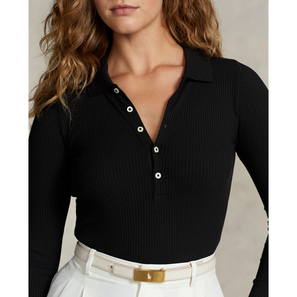 Lang&auml;rmliges geripptes Polohemd Polo Ralph Lauren in Schwarz 5