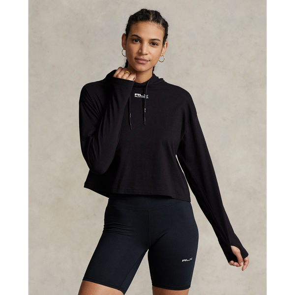 Kurzer Baumwolljersey-Kapuzenpullover RLX in Schwarz 4