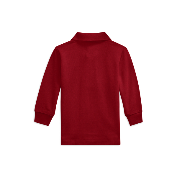 Holiday Red Cotton Mesh Long-Sleeve Polo Shirt Baby Boy 2