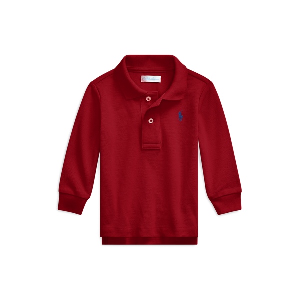 Holiday Red Cotton Mesh Long-Sleeve Polo Shirt Baby Boy 1