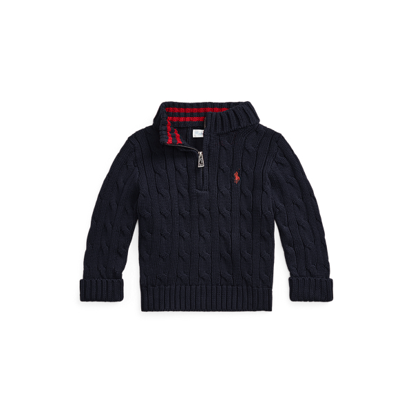 RL Navy Cable-Knit Cotton Quarter-Zip Sweater Baby Boy 1