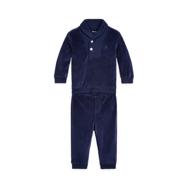 Refined Navy Velour Pullover & Pant Set Baby Boy 1