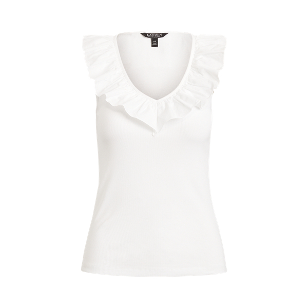 Ruffle-Trim Cotton Sleeveless Top Lauren 1