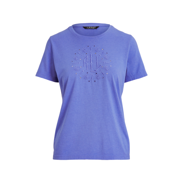 Maglietta in jersey con logo e trafori Lauren in 1
