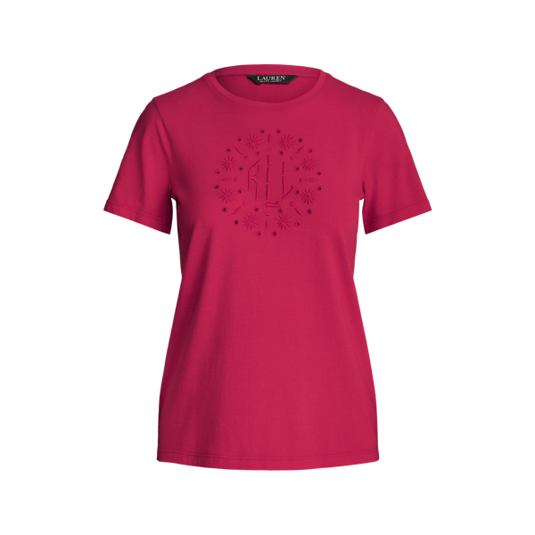 T-shirt de malha com ilh&oacute;s e log&oacute;tipo Lauren em 1