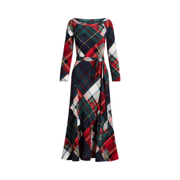 Plaid Boatneck Double-Knit Dress Polo Ralph Lauren 1