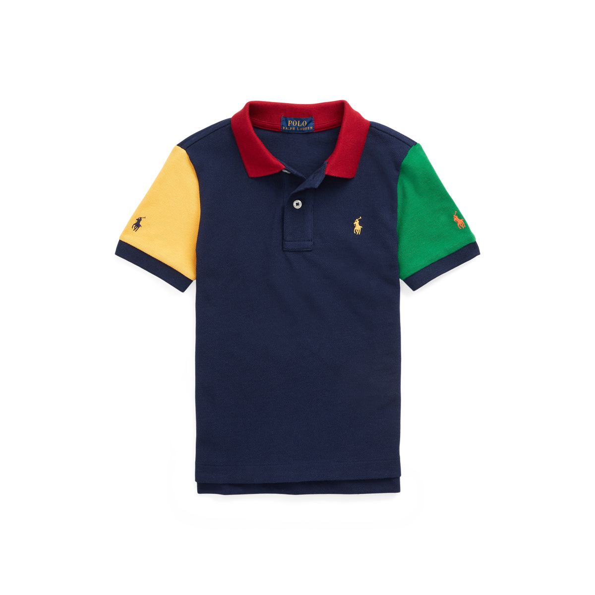 Color Blocked Cotton Mesh Polo Shirt